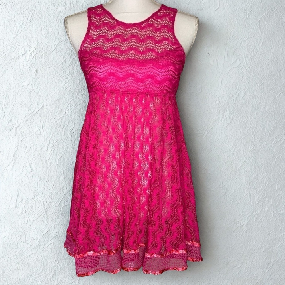 Free People New Romantics Hot Pink Madam Butterfly Crochet Top Women Size XS